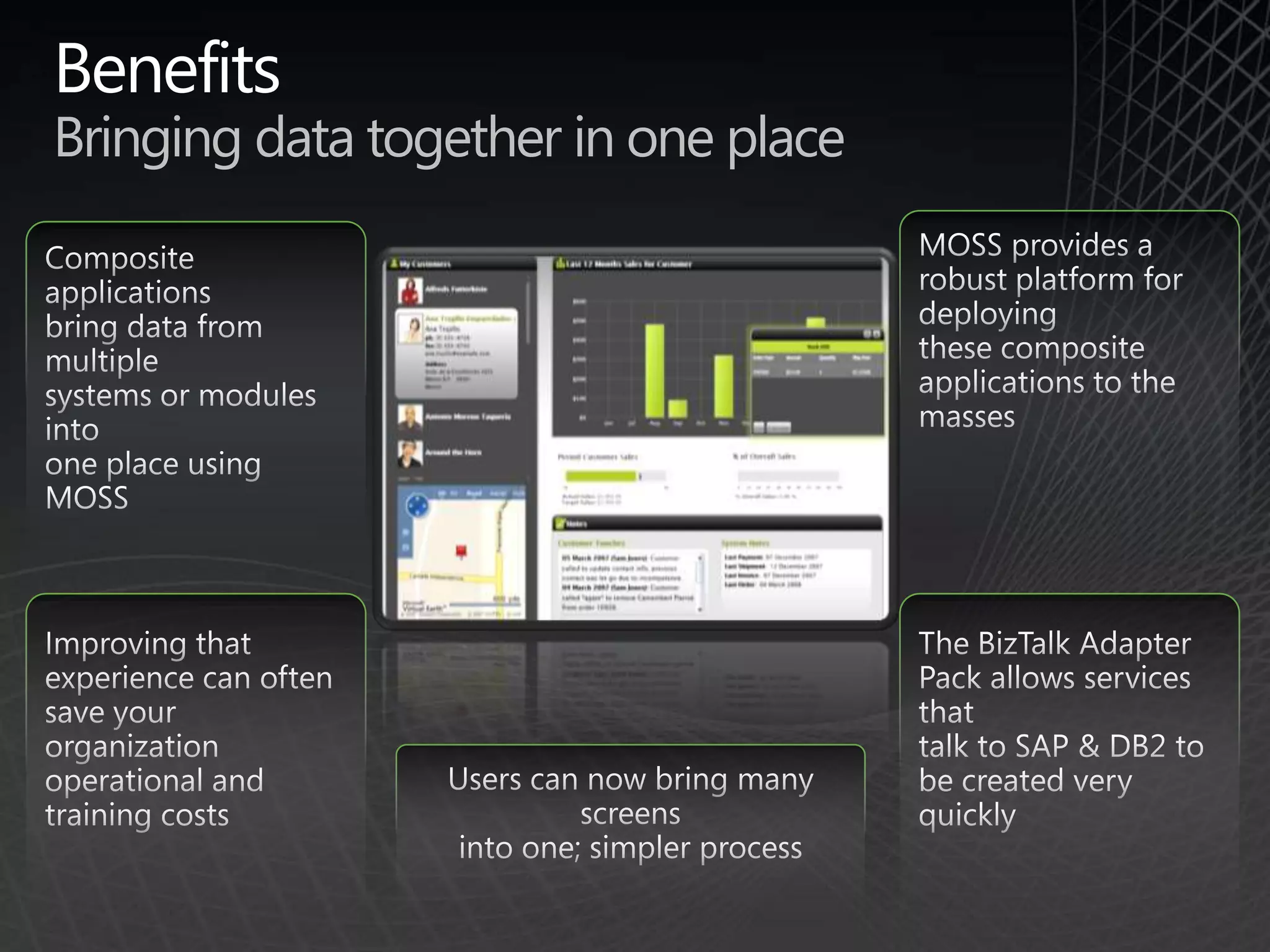 Connectivity to DB2Entity Provider for DB2Uses ADO.NET Data Provider for DB2Based on ADO.NET Entity FrameworkEnables Workflow Foundation scenariosCustom .NET applications and servicesOffice SharePoint ServerDesign entities over DB2 objectsTables, views, stored proceduresAllows publishing of AJAX web services and XML web services without writing code