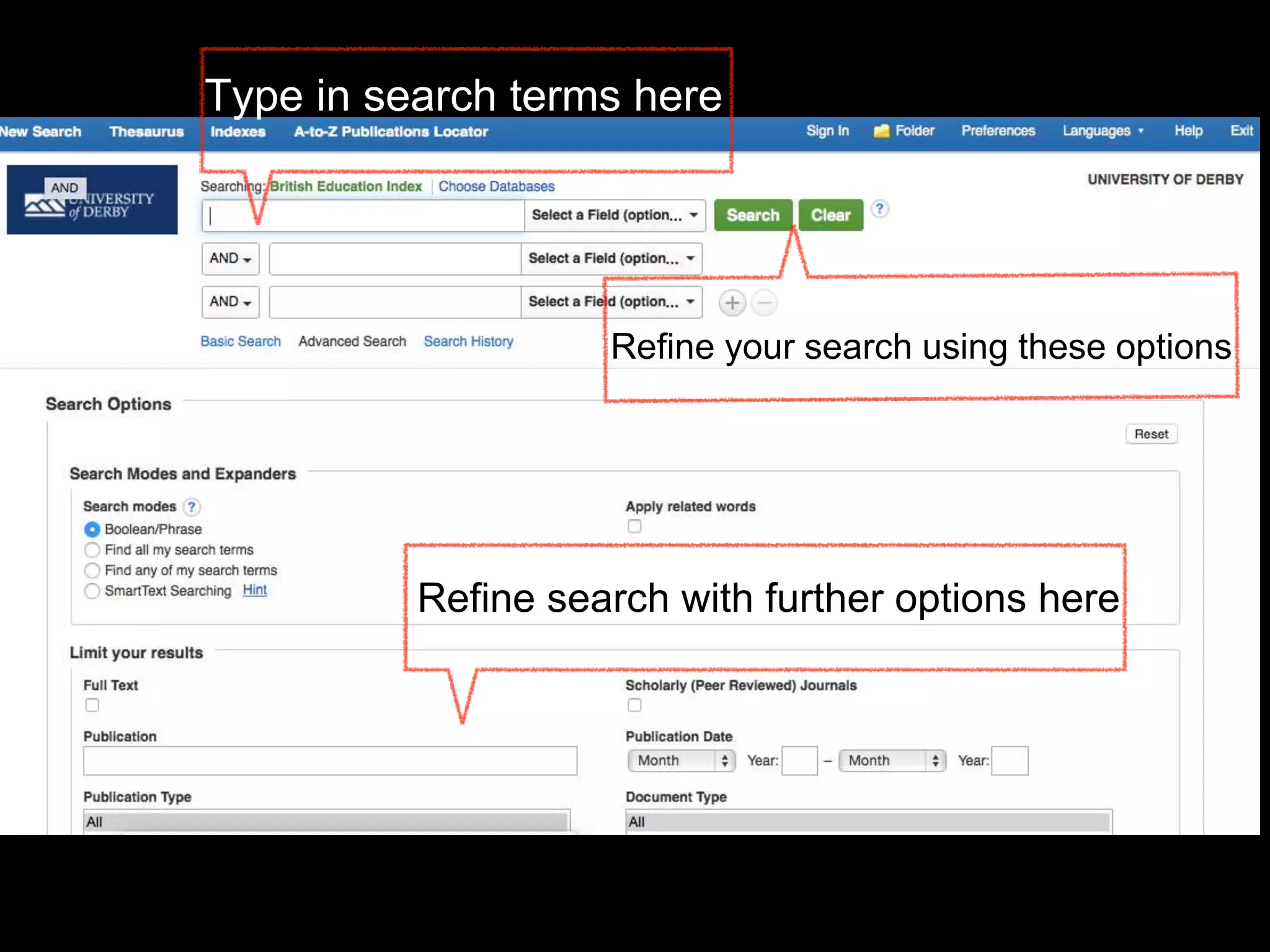 Type in search terms here
Refine your search using these options
Refine search with further options here
 