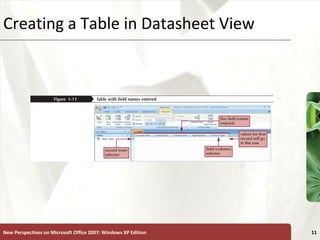 XPCreating a Table in Datasheet View
New Perspectives on Microsoft Office 2007: Windows XP Edition 11
 