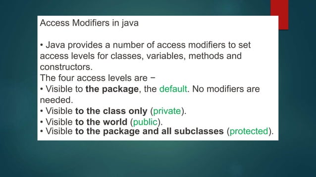 Access modifiers in java | PPT