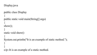 Explore Java's access modifiers, method types, and constructors with ...