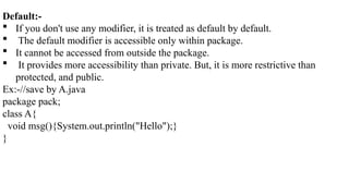 Explore Java's access modifiers, method types, and constructors with ...