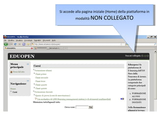 Si accede alla pagina iniziale (Home) della piattaforma in modalità  NON COLLEGATO 