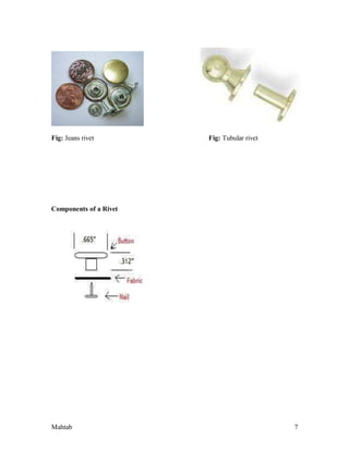 Mahtab 7
Fig: Jeans rivet Fig: Tubular rivet
Components of a Rivet
 