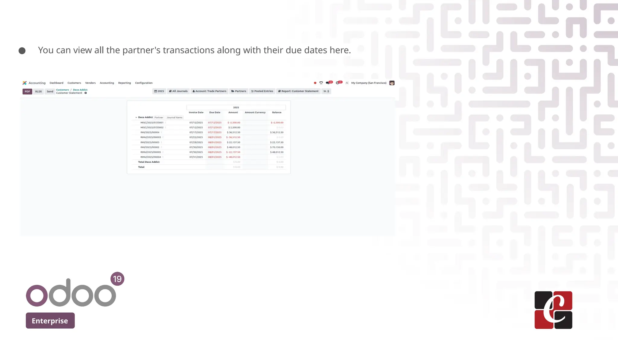 Enterprise
● You can view all the partner's transactions along with their due dates here.
 