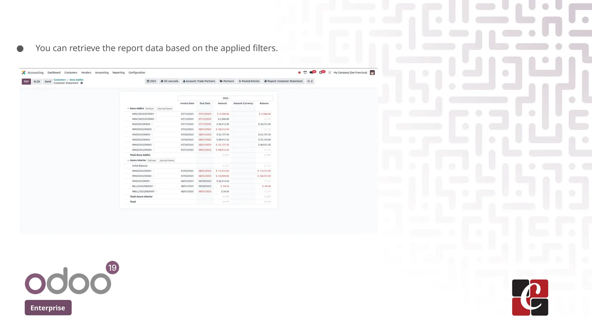 Enterprise
● You can retrieve the report data based on the applied filters.
 