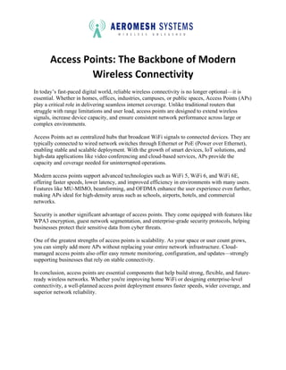 Access Points: The Backbone of Modern Wireless Connectivity | PDF