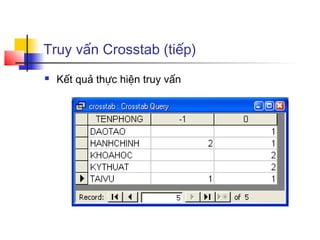 Truy vấn Crosstab (tiếp)
 Kết quả thực hiện truy vấn
 