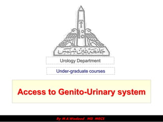 Urology Department

         Under-graduate courses



Access to Genito-Urinary system


         By M.A.Wadood , MD, MRCS
 