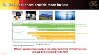 © OECD/IEA 2017
Efficient appliances provide more for less
Efficient appliances bring down the cost of delivering electricity access
with off-grid solutions by one-third
 