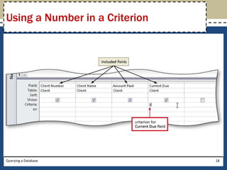 Using a Number in a Criterion




Querying a Database             18
 