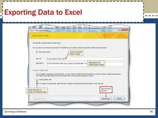 Exporting Data to Excel




Querying a Database       40
 