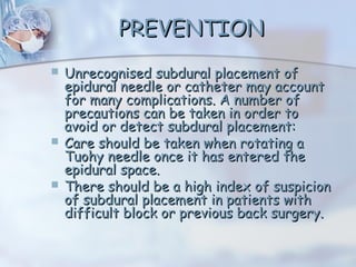 Subdural Injection Anesthesia Accidental sundural injection case report | PPT