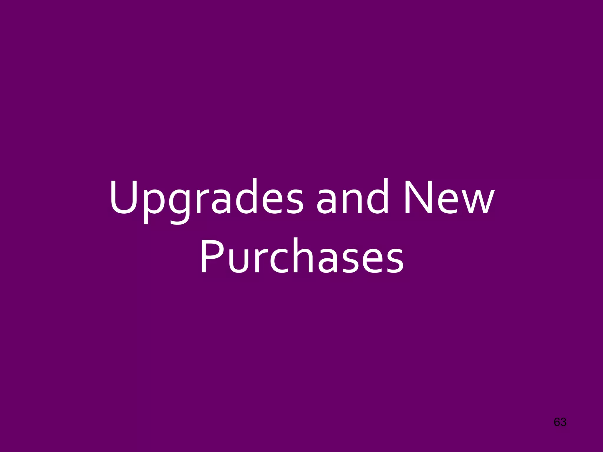 Upgrades and New
Purchases
63
 