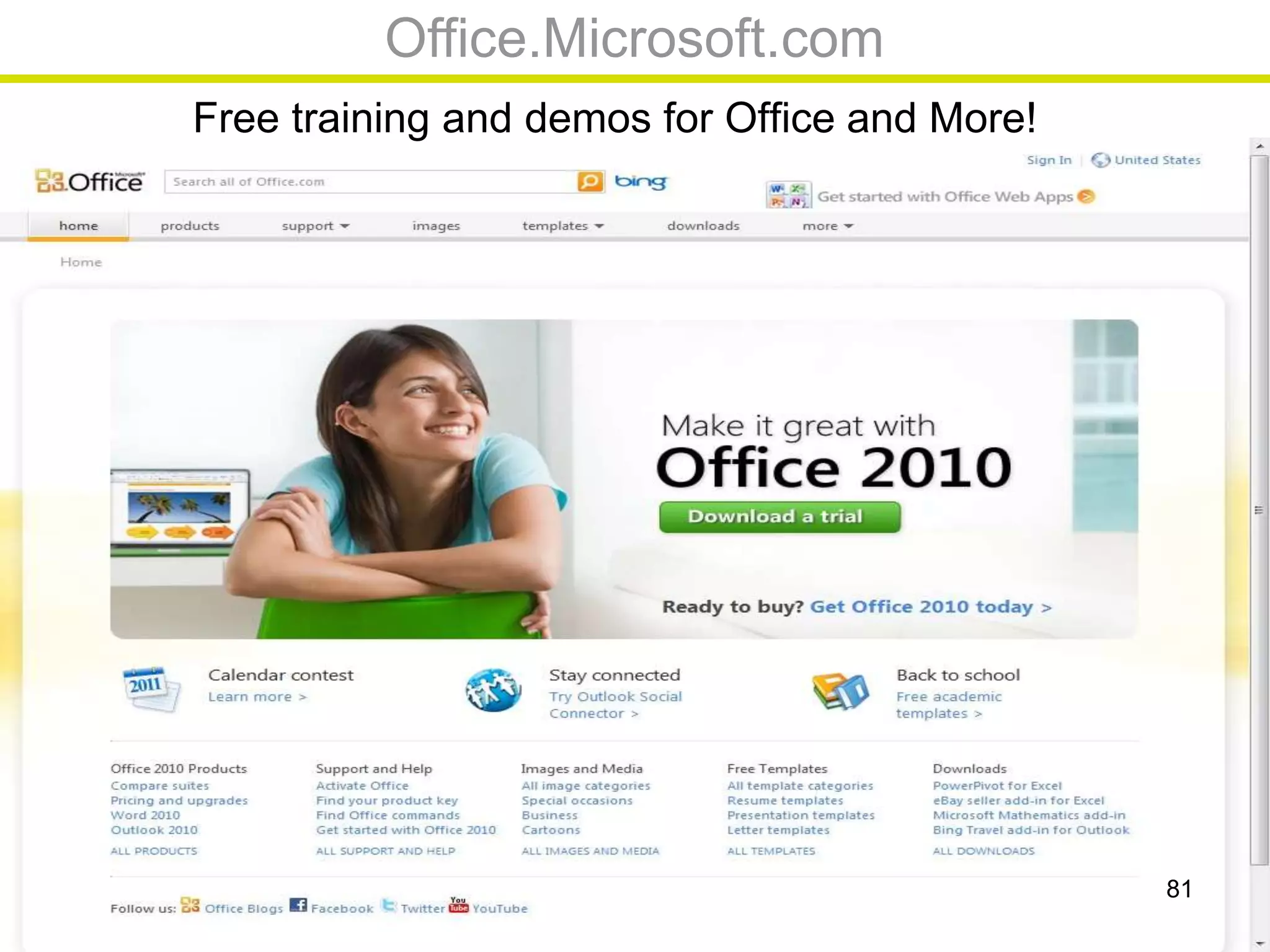 Office.Microsoft.com
Free training and demos for Office and More!
81
 