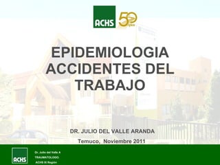 EPIDEMIOLOGIA ACCIDENTES DEL TRABAJO DR. JULIO DEL VALLE ARANDA Temuco,  Noviembre 2011 Dr. Julio del Valle A TRAUMATOLOGO. ACHS IX Región 