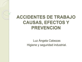 ACCIDENTES DE TRABAJO
CAUSAS, EFECTOS Y
PREVENCION
Luz Ángela Cabezas
Higiene y seguridad industrial.
 