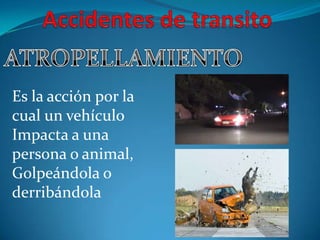Es la acción por la
cual un vehículo
Impacta a una
persona o animal,
Golpeándola o
derribándola
 