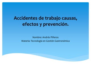Accidentes de trabajo causas,
efectos y prevención.
Nombre: Andrés Piñeros
Materia: Tecnología en Gestión Gastronómica
 