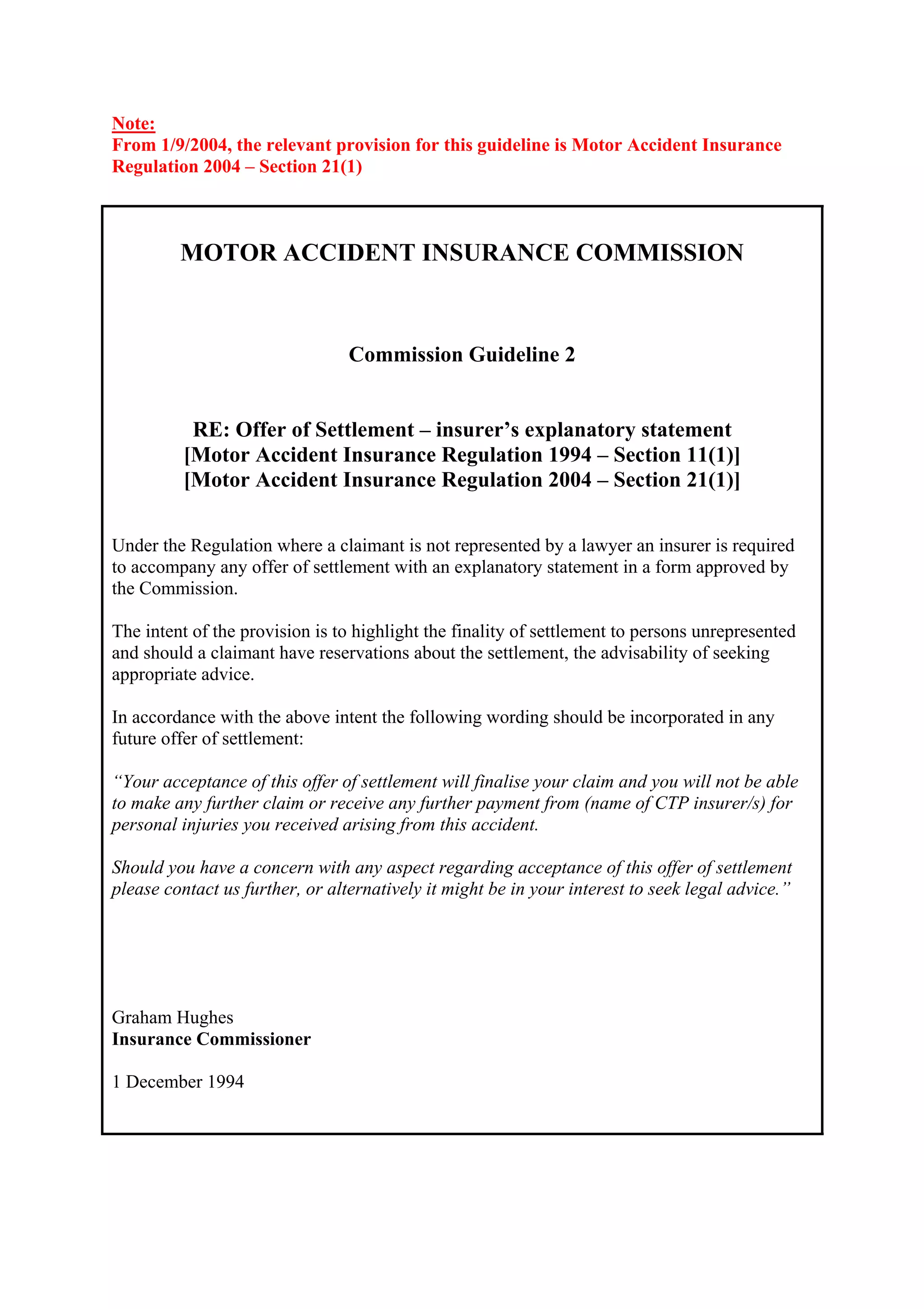 Accident Insurance Settlement