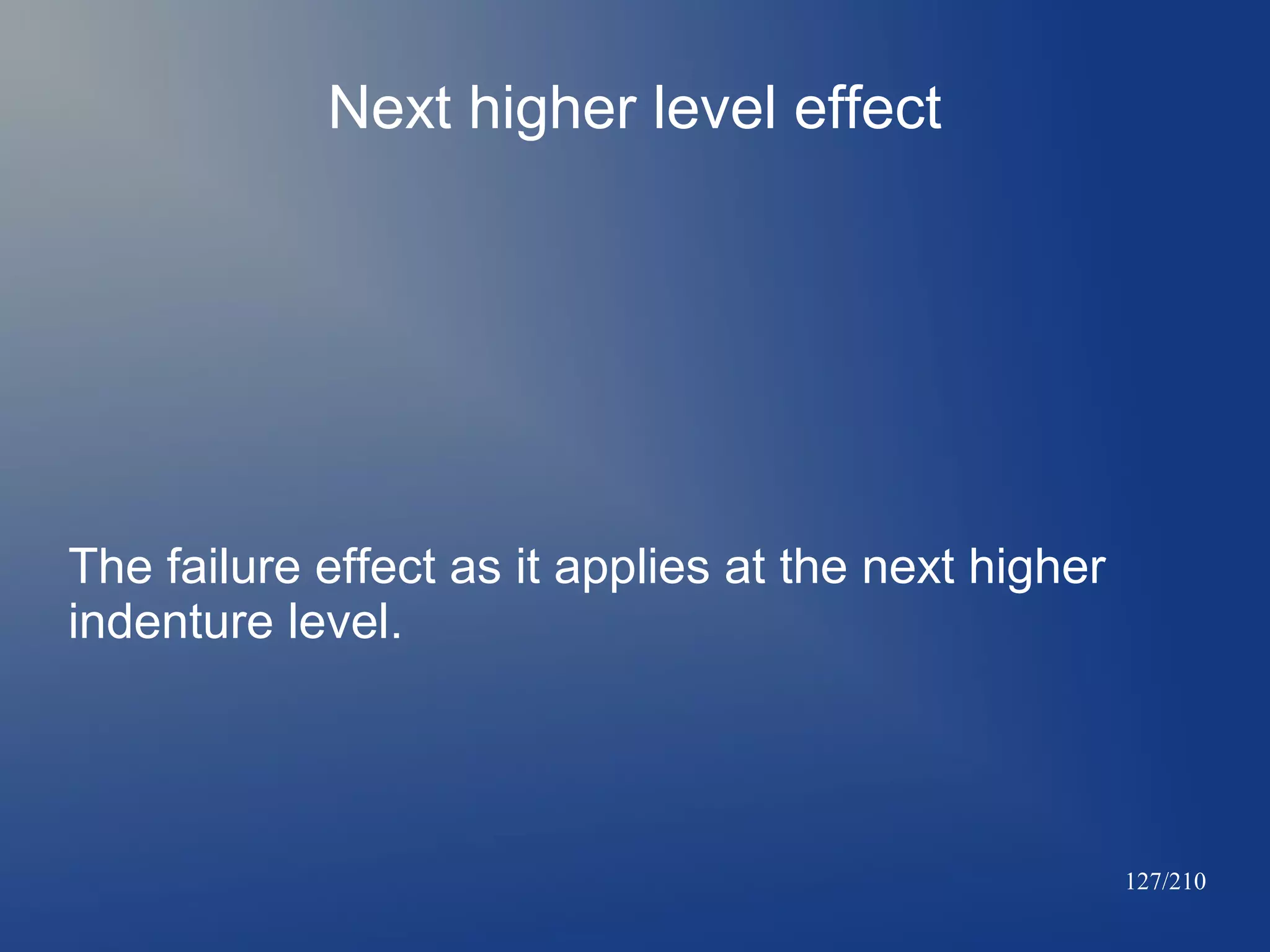 Next higher level effect

The failure effect as it applies at the next higher
indenture level.

127/210

 