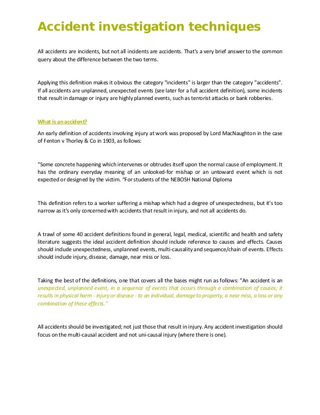 Accident investigation techniques