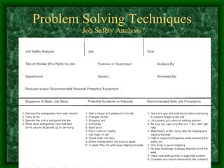 Problem Solving Techniques Job Safety Analysis 