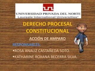 DERECHO PROCESAL
CONSTITUCIONAL
ACCIÓN DE AMPARO
RESPONSABLES:
ROSA ANALIZ CASTAÑEDA SOTO.
KATHARINE ROXANA BECERRA SILVA.
 