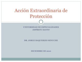UNIVERSIDAD DE ESPECIALIDADES ESPÍRITU SANTO DR. JORGE BAQUERIZO MINUCHE DICIEMBRE DE 2010 Acción Extraordinaria de Protección 
