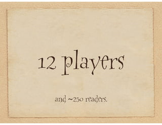 12 players
 and ~250 readers.
 