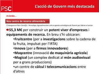 L’acció de Govern més destacada El Govern inicia la millora de les urbanitzacionsamb dèficitsLa Generalitat rep 128 sol.licituds d’ajuntaments per millorar 213 urbanitzacions amb dèficitsEl Govern soluciona un problema històric: la millora de les urbanitzacionsambdèficits. Mentrealtresgovernsno feien res, el Govern del President Montilla actuafront alsproblemes de les persones10 M€ és la inversió prevista per la primera convocatòria de millora d’urbanitzacions amb dèficits