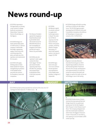 34
ACCIONA Energy hasfavored local laborcontracting and set about improving
neighborhood infrastructureforthe installationof itsfirstwindfarm inCosta
Rica,within a broad processofconsultationwiththecommunity.
Social commitment
in Costa Rica
I
nstallation of Chiripa wind
farm, ACCIONA’s first in Costa
Rica, has been accompanied
by an ambitious social impact
management plan associated with
the project. With this kind of action,
the Company wishes to reflect its
commitment to the development
and well-being of the communities
in which it operates, maximizing the
positive impacts of its projects and
minimizing those which can take a
negative turn.
In the consultation phase, the
project was presented to the
local stakeholders (authorities,
organizations, neighborhood
associations, etc.) and qualitative
(interviews with local leaders) and
quantitative opinion studies were
carried out.
Conclusions
Two conclusions stand out: 90% of
people surveyed about the project
thought the wind farm would
positively affect their communities;
the main problems in the area are
unemployment and a lack of basic
infrastructure.
This identified the path to follow.
Of the 328 people employed on the
construction phase and assembly of
Markets
LocationTilarán(Guanacaste), Costa Rica
Capacity
49.5
MW
Turbines
33 ACCIONA
Windpower AW 77/1500
 