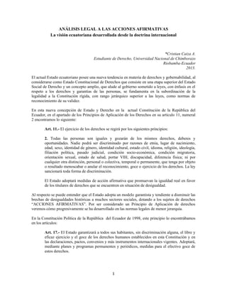 Acciones Afirmativas (análisis legal Ecuador)