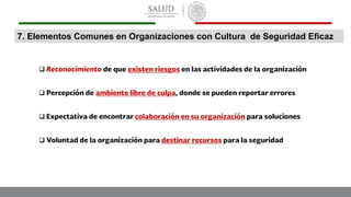 



7. Elementos Comunes en Organizaciones con Cultura de Seguridad Eficaz
 