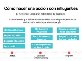 Vilma Núñez
Cómo hacer una acción con influyentes
5.	
  Acciones:	
  Diseña	
  un	
  calendario	
  de	
  acciones	
  	
  
...