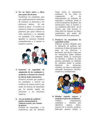 Acciones para prevenir la violencia escolar | DOCX