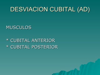 DESVIACION CUBITAL (AD) MUSCULOS * CUBITAL ANTERIOR * CUBITAL POSTERIOR 