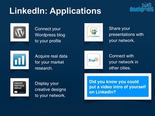 LinkedIn: Applications
      Connect your                  Share your
      Wordpress blog                presentations wi...