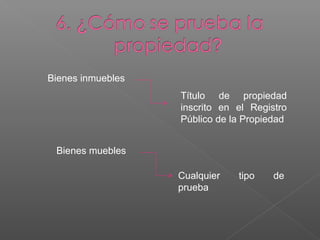 Bienes inmuebles
Título de propiedad
inscrito en el Registro
Público de la Propiedad
Bienes muebles
Cualquier
prueba

tipo

de

 