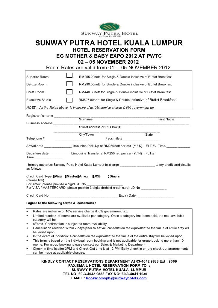 HOTEL RESERVATION FORM EG MOTHER AND BABY EXPO 2 5 Nov