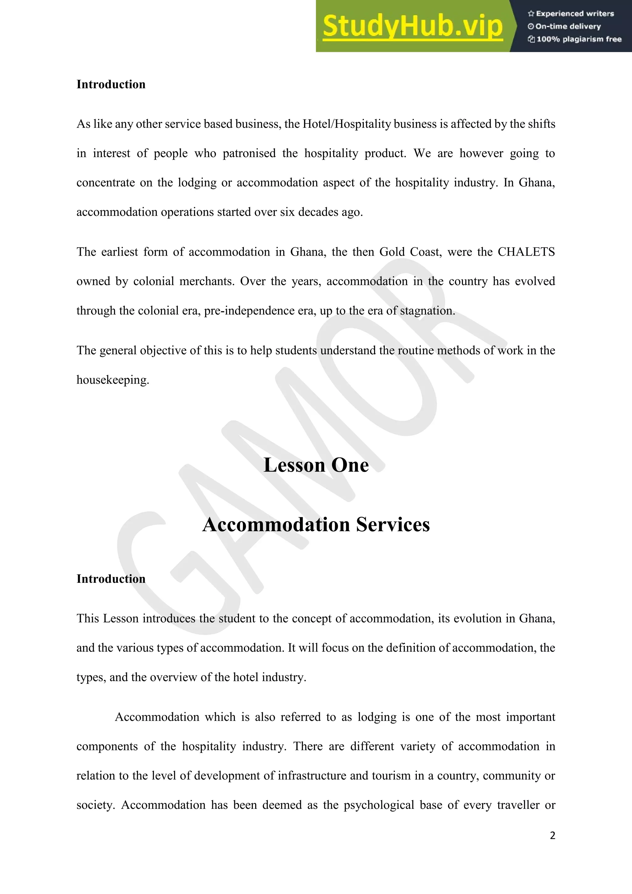 Accommodation Operation-Lesson 1 (Supplementary Notes) | PDF
