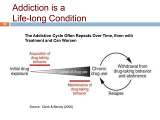 Addiction is a
33
     Life-long Condition
        The Addiction Cycle Often Repeats Over Time, Even with
        Treatment and Can Worsen




          Source: Cleck & Blendy (2008)
 