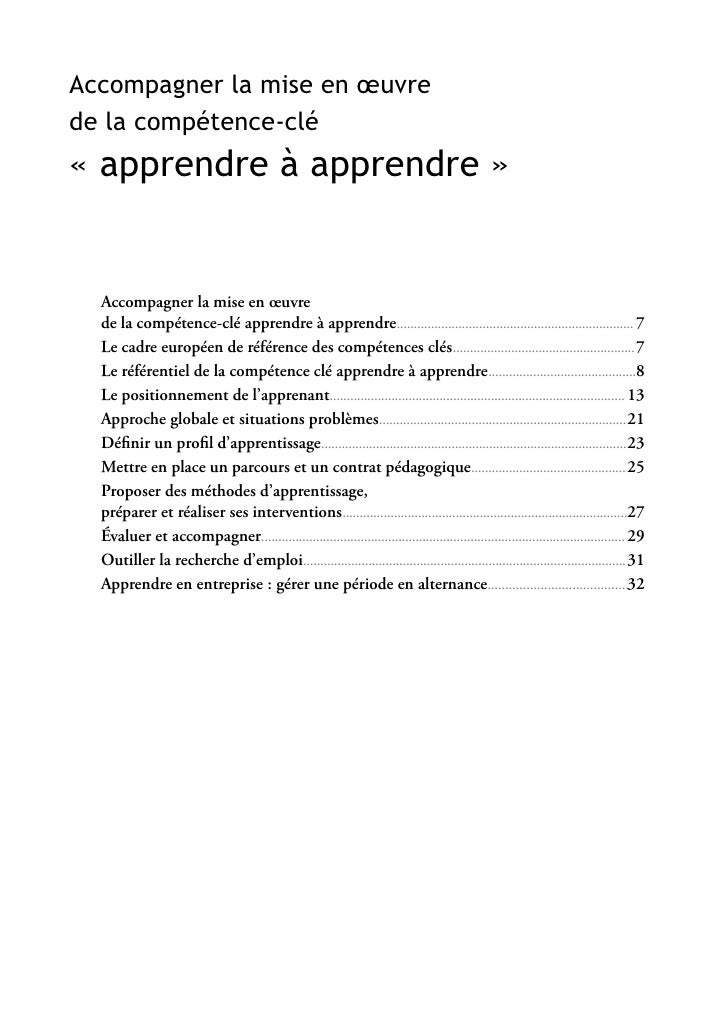 Accompagner Ma Mise En œuvre De La Competence Cle Apprendre A Apprend