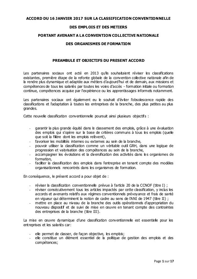Idcc 1516 Accord De Classification Des Emplois Et Metiers Dans La Ccn