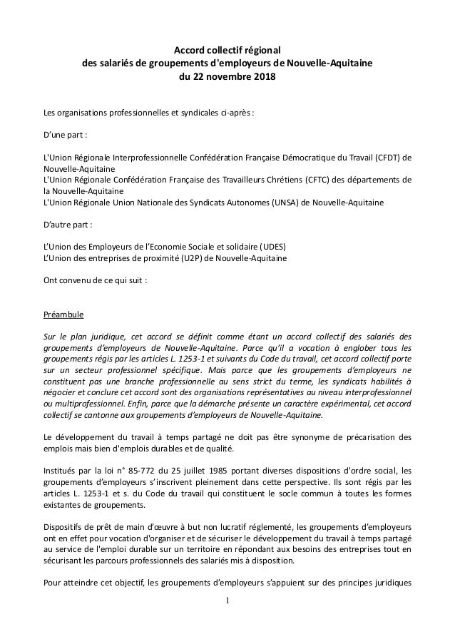 Accord Collectif Nouvelle Aquitaine Emploi A Temps Partage