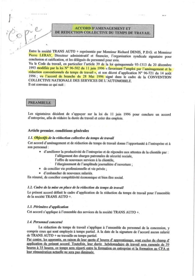 Accord D Amenagement Et De Reduction Collective Du Temps De