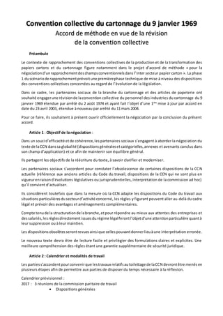 Convention collective du cartonnage du 9 janvier 1969
Accord de méthode en vue de la révision
de la convention collective
...