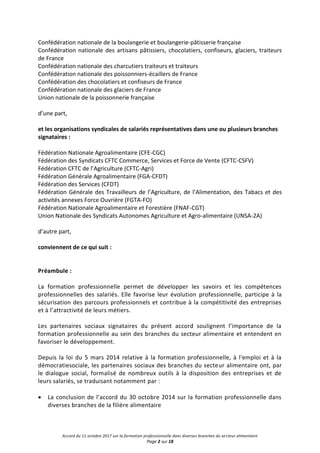 Accord du 11 octobre 2017 sur la formation professionnelle dans diverses branches du secteur alimentaire
Page 2 sur 18
Con...