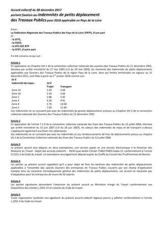 Accord collectif du 08 décembre 2017
portant fixation des indemnités de petits déplacement
des Travaux Publicspour 2018 ap...