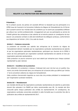 1/3
Négoce Ameublement – Accord relatif à la protection des négociateurs nationaux
ACCORD
RELATIF A LA PROTECTION DES NEGO...